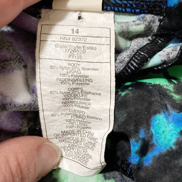 LEILANI Black multi-colour ikat tie-dye inspired print tankini top ~ LARGE XL 1X - Picture 8 of 9